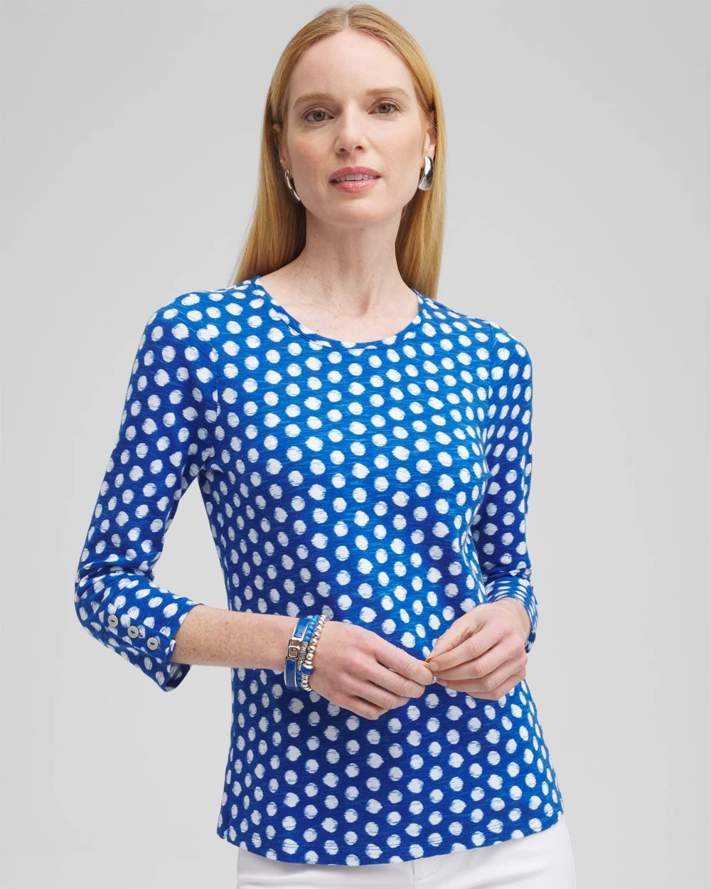 Dot Print 3/4 Sleeve Button Tee | Chico's